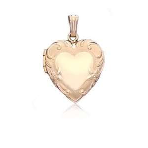  14K Yellow Gold Filled Heart Floral Pendant Photo Locket 