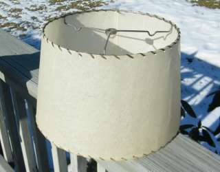 VINTAGE OLD ANTIQUE LEATHER LACED FIBERGLASS LAMP SHADE  
