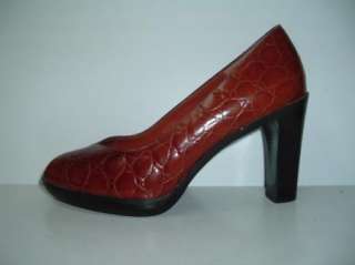   WEST Modest Peep toe Brown Croc Print Leather Pumps 4 Heels Womens 10