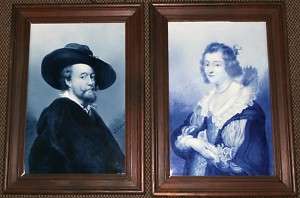 Pair Of Dutch Delft porcelain Rubens portrait plaques  
