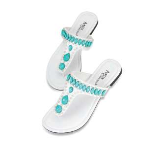 New Women Crystal Jewel Design Flat Sandals Shoe Size  