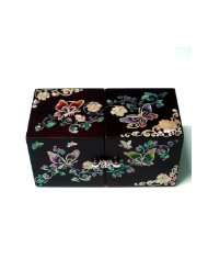 Mother of Pearl Twin Cubic Butterfly Travel Asian Lacquer Brown Wooden 