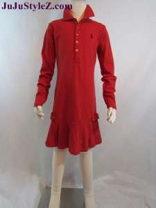 Ralph Lauren Polo Kids Wear Girls Long Sleeve Dress Red, Navy Blue NWT 