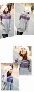 Womens Sweaters Casual Long Dress 2pcs Sweater + Cap Jumper Sweater 