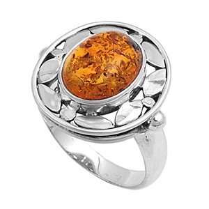  Silver Ring with Stone   Polished Amber   Height 20mm 