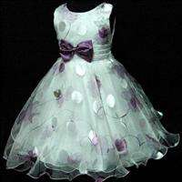Purple Christening Wedding Party Flower Girls Dress 5 6  