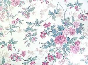   FLORAL ENGLISH COTTAGE CHINTZ PINK GREEN PASTEL VINTAGE DOUBLE ROLLS