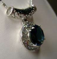   Blue Sapphire Sterling Silver 925 Filigree Pendant Necklace New  