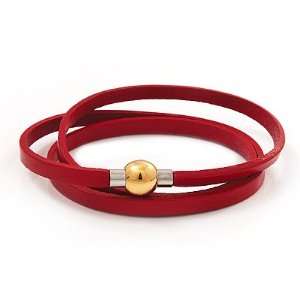    Unisex Red Leather Wristband With Gold Magnetic Clasp Jewelry