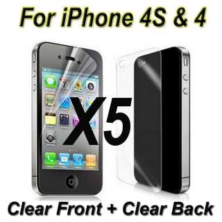 5X Clear Glossy Full Body Screen Protector For Apple iPhone 4S 4 Front 