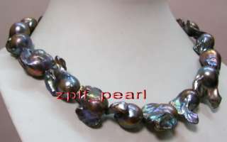 1730mm NATURAL south sea baroque BLACK pearl necklace  