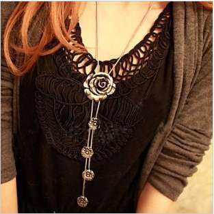   Roses Tassels Long Chain Pendent Necklace  One PCS  