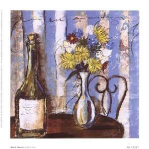 Wine and Flowers I by Celeste Peters 6x6
