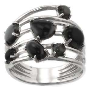  Sterling Silver Onyx Multi Stone Ring, Size 9 Jewelry