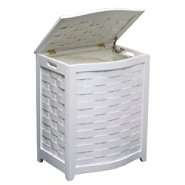 Oceanstar White Finished Bowed Front Veneer Laundry Wood Hamper with 
