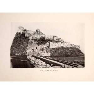 1901 Print Castle Ischia Italy Aragonese Historical Volcanic Island 