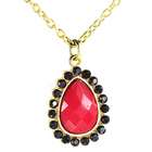  Goldtone Red Faux Stone Pear Shape Necklace