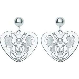  14K White Gold Disney Minnie Mouse Heart Dangle Earrings Jewelry