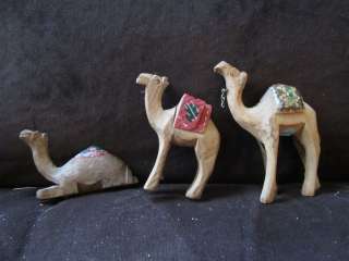 vintage wooden nativity carved camels Christmas scene  