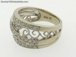 Beautiful Diamonds 14k Signed White Gold Filigree Ring  