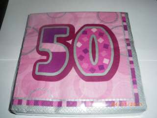 50TH BIRTHDAY PINK / SILVER NAPKINS 3PLY X 16 TABLEWARE  