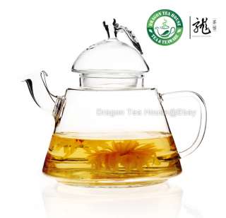 Leaf Shape Lid Clear Glass Teapot 360ml 12oz FH 283  