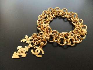 Authentic Chanel Vintage gold CC 3 pendants belt necklace large  