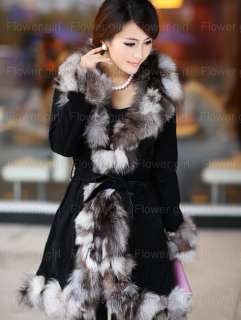 100% Real Genuine Leather Coat Fox Fur Collar Outwear Colthing Jacket 