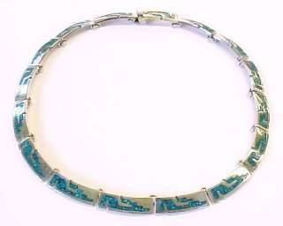 Turquoise Inlay / Sterling Link Necklace MEXICO 17 1/4  