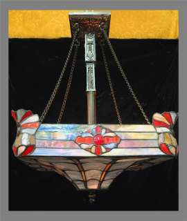 LOVELY 2 LIGHT TIFFANY DESIGN STAINED GLASS CHANDELIER  