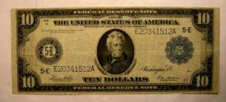 1914 $10 Federal Reserve Note Large Horseblanket Nice  