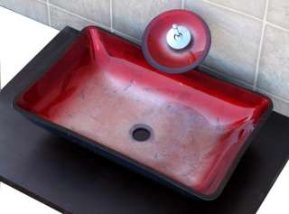 Bathroom Rectangular Glass Vessel Vanity Sink Faucet 1M  