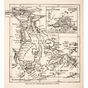 1898 Print Map Canton Island China Linjin Bay Hiangshani Lantao 