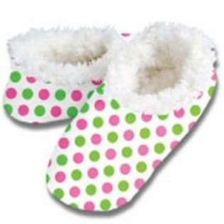 Snoozies Dots Fleece Lined Footies, Pink & Green 