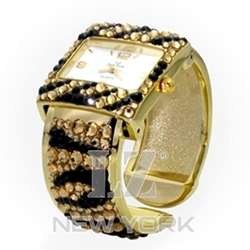 NEW Womens Gold Swarovski Rhinestone Zebra Print Watch  