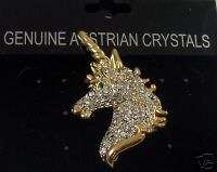 Goldtone austrian crystal Unicorn pin unusual bling  