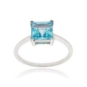    Sterling Silver Swiss Blue Topaz Solitaire Square Ring Jewelry