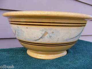 Antique Yellowware Bowl White Band Yellow ware Seaweed  