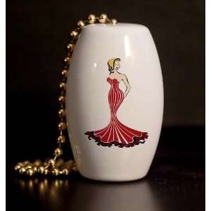  High Fashion Model in Red Porcelain Fan / Light Pull