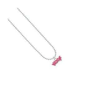  Hot Pink Glitter Woof Ball Chain Charm Necklace [Jewelry 