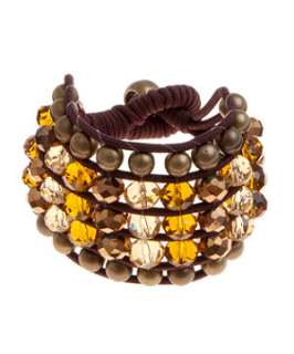 Brown Pattern (Brown) Wide Bead and Crystal Bracelet  242073329 
