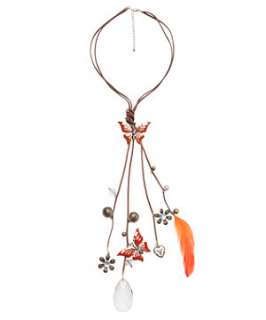 Orange (Orange) Butterfly and Feather Necklace  246285580  New Look
