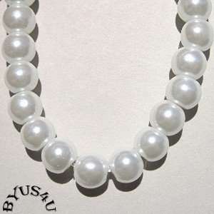 ROUND GLASS PEARL BEADS 6mm WHITE 16 inch strand  