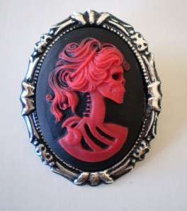 SKELETON LADY LOLITA CAMEO NECKLACE BROOCH IVORY PINK RED GOTH CHOOSE 