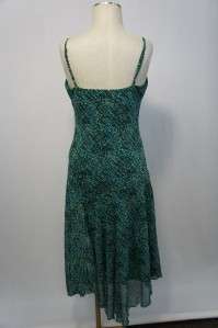 Jones Wear Green & Black Lined Spaghetti Strap Mid Calf Length Dress 