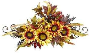 NEARLY NATURAL Artificial 27 Sunflower Swag Wreath w/ Metal Frame