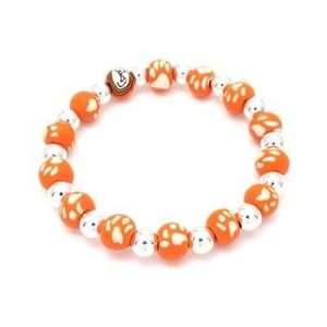  Orange and White Paw College Small Bead Bracelet with 