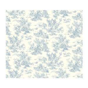   French Toile de Jouy Prepasted Wallpaper, White/Blue