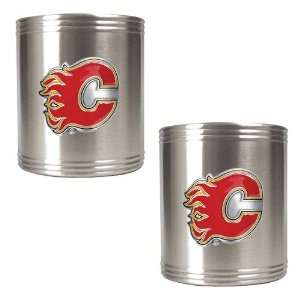  Calgary Flames NHL 2pc Stainless Steel Can Holder Set 