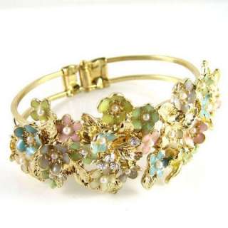 New Spring Colorful Flowery Golden Bangle Bracelet 116  